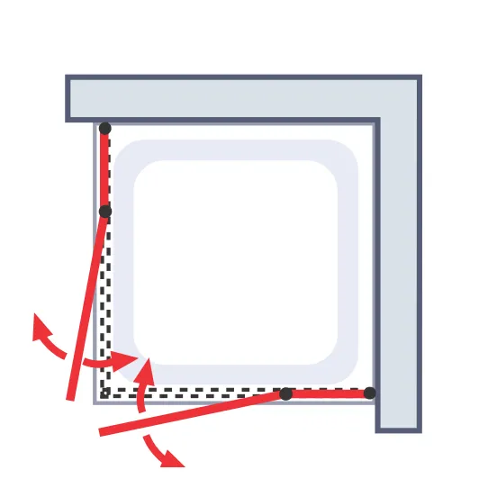 900x750 mm, 2000 mm, Pendelscharnier „Eckig“, Chromoptik, Klar hell